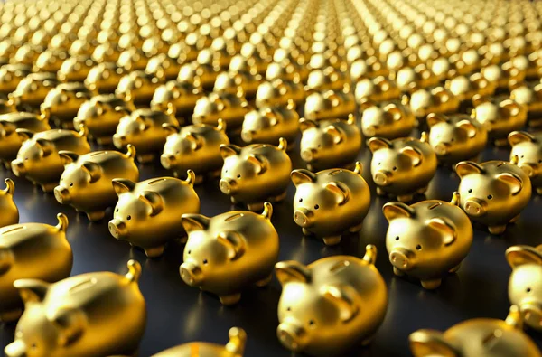 Row Piggy Banks Gold Luxery Concept Image — ストック写真