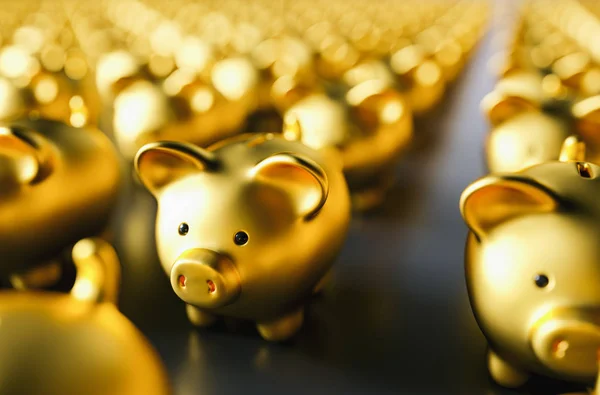 Golden Piggy Bank Saving Money Concept — 스톡 사진