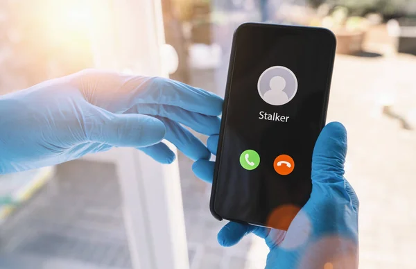 Phone Call Stalker Coronavirus Epidemic Stalking Bullying Smartphone Concept Stalker — Stockfoto