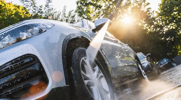 Auto Wassen Reinigingsauto Met Hogedrukwater — Stockfoto