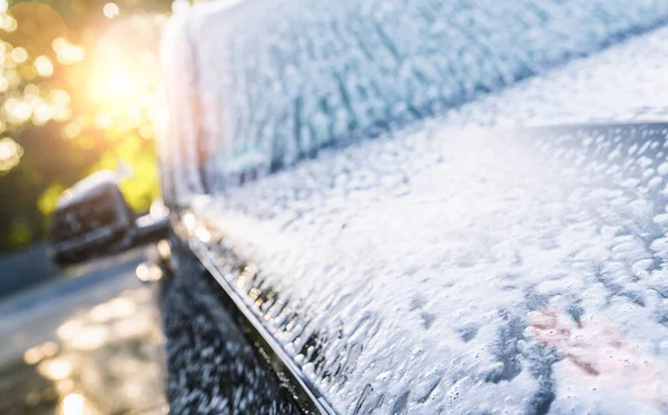 Mousse Sur Lavage Voiture Service Lavage Voiture Image Fond — Photo