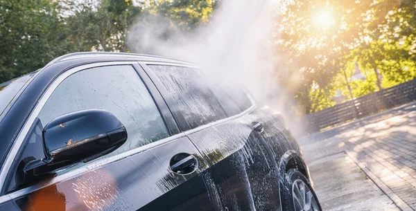 Lavado Autos Limpieza Coches Con Agua Alta Presión —  Fotos de Stock