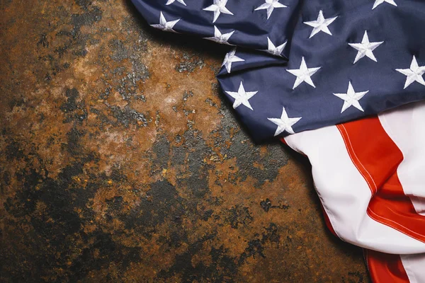 Bandera Americana Sobre Metal Oxidado Oscuro Con Espacio Libre Julio — Foto de Stock