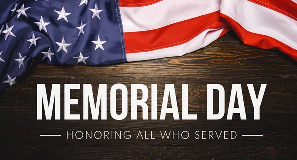 Memorial Day Lettering Backdrop American Flag Old Wood Background — ストック写真