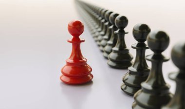 Leadership concept, red pawn of chess, standing out from the crowd