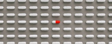 red pills or capsules lies in rows, medicine tablets antibiotic, Pharmacy theme, banner size