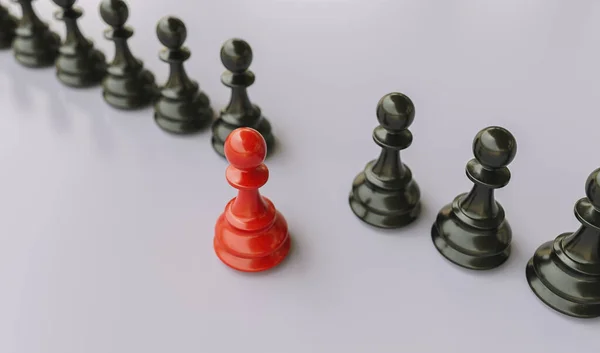 Leadership Concept Red Pawn Chess Standing Out Crowd Blacks Pawn — Stock Photo, Image