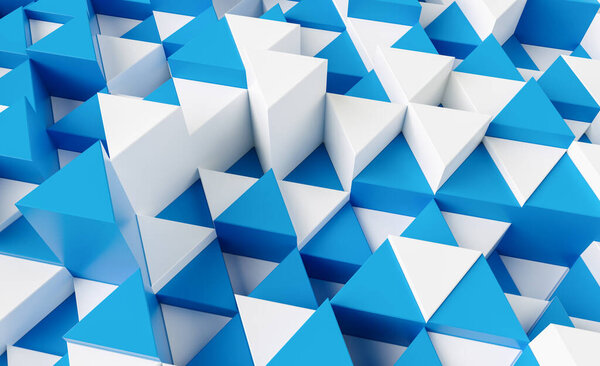Blue and white triangular abstract background, Grunge surface - 3d rendering