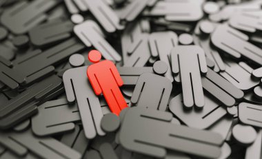 red men lies on a large pile crowd of black people. 3d illustration, 3d rendering.