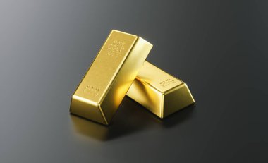 two pieces of gold bar stack up on a black background