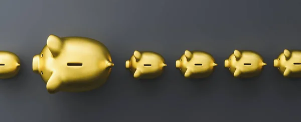 Row Piggy Banks Gold Luxery Concept Image — ストック写真