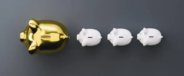 Gold Piggy Bank Row Leader Investment Development Concept — Stock Photo, Image