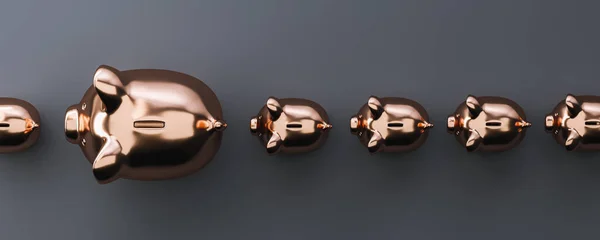 Row Piggy Banks Copper Luxery Concept Image — Stockfoto