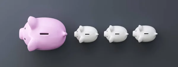 Piggy Bank Row Leader Investment Development Concept — Stockfoto