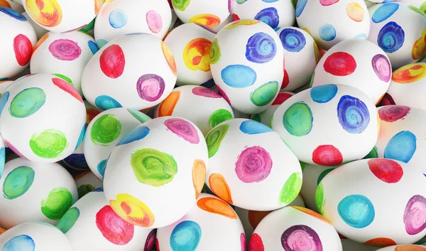 许多色彩艳丽的水彩斑斓的复活节彩蛋被漆成了复活节彩蛋 — 图库照片