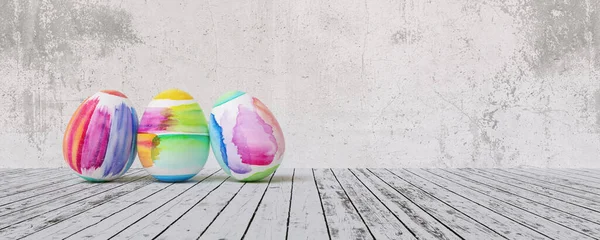Painted Easter Eggs Easter Front Grunge Background Wall Including Copy — Stock Photo, Image