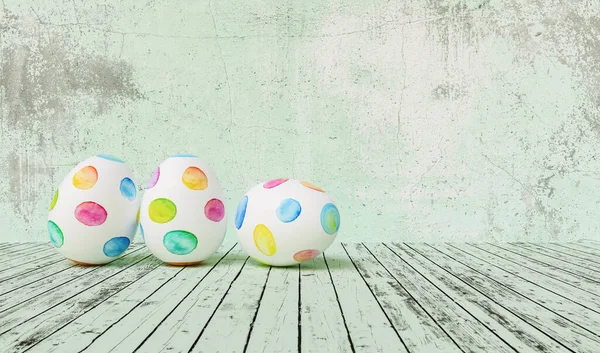Painted Easter Eggs Easter Front Green Grunge Background Wall Including — ストック写真