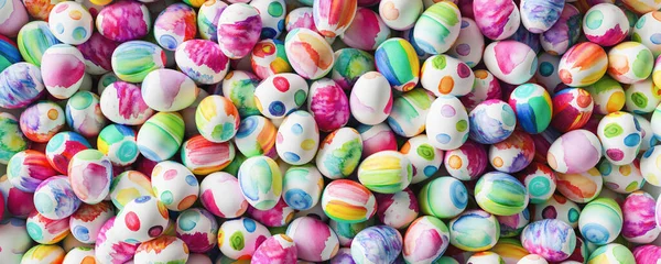 Easter Eggs Painted Water Color Easter Panorama Background — Stock Photo, Image