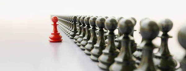 Leadership Concept Red Pawn Chess Standing Out Crowd Blacks — Stock Photo, Image