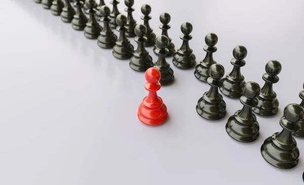 Leadership Concept Red Pawn Chess Standing Out Crowd Blacks — Stock Photo, Image
