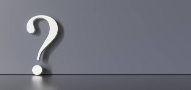 White question mark on a black background with empty copy space on left side. 3D Rendering