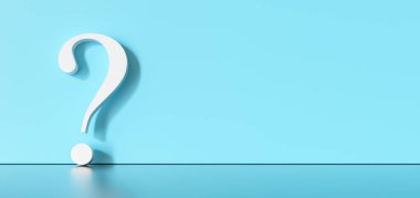 White question mark on a blue  background with empty copy space on left side. 3D Rendering