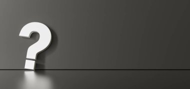 White question mark on black background with empty space on left side. 3D Rendering
