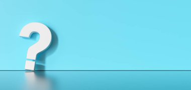 White question mark on blue background with empty space on left side. 3D Rendering