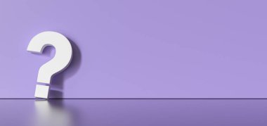 White question mark on purple background with empty space on left side. 3D Rendering