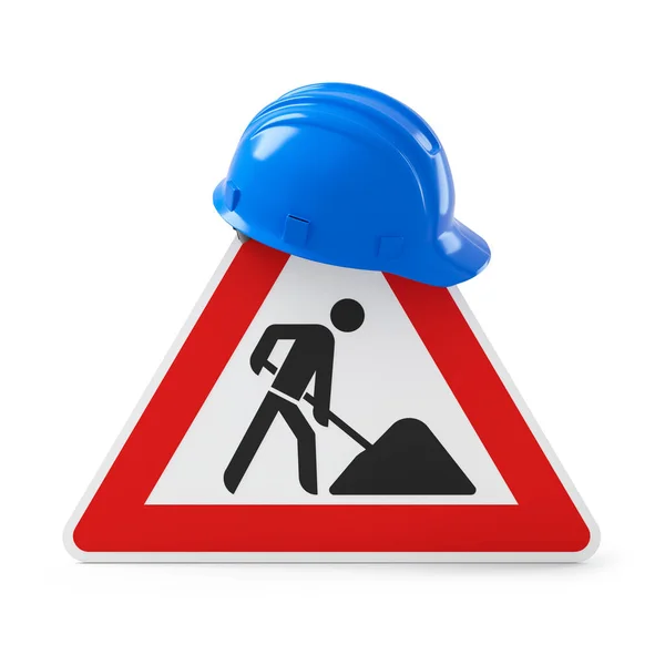 Construction Road Sign Safety Helmet Isolated White Background Rendering — Stok fotoğraf