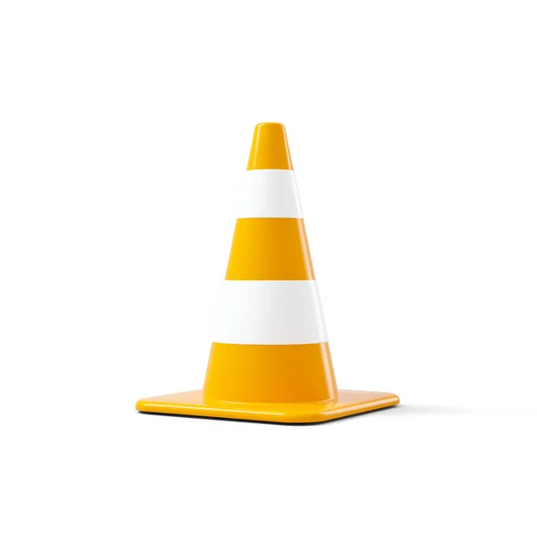 Traffic Cone White Orange Stripes White Background Rendering — Stock Photo, Image