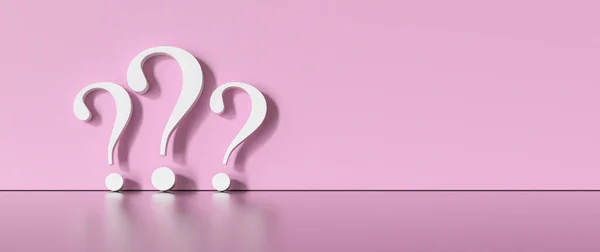 Many White Question Marks Pink Background Empty Copy Space Left — ストック写真