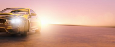 car is parked on the street at sunset, with copyspace for your individual text.