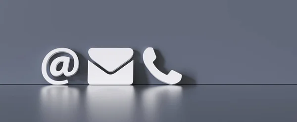 Contact Methods Close Phone Email Post Icons Leaning Gra Wall — Stock Photo, Image