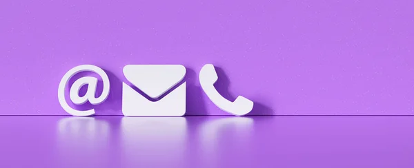 Metody Kontaktu Zbliżenie Telefonu Mail Poczta Ikony Leaning Purple Wall — Zdjęcie stockowe