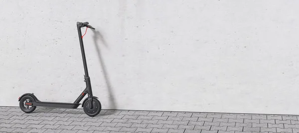 Black Scooter Parked Sidewalk Wall Urban Mobility Copyspace Your Individual — Φωτογραφία Αρχείου