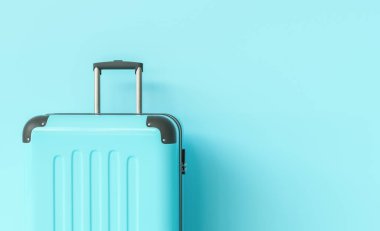 Suitcase on blue background. travel concept, with copy space for individual text
