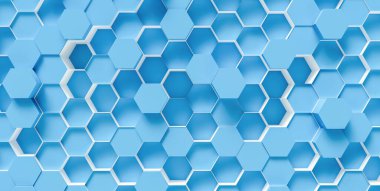 bright blue Hexagon honeycomb Background - 3D rendering - Illustration