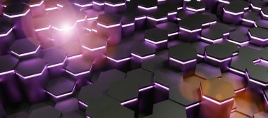 pink neon uv abstract hexagons background pattern 3D rendering - Illustration 