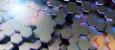 Blue and pink abstract hexagons background pattern 3D rendering - Illustration 