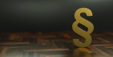 Golden Paragraph signs Symbol of Law and Justice in a black room, with copy space for individual text