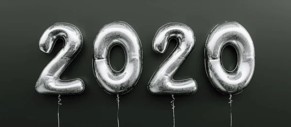 Happy New 2020 Celebration Silver Foil Balloons Numeral 2020 Black — Φωτογραφία Αρχείου