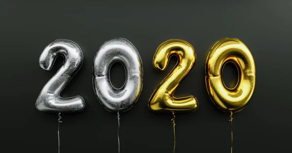 Happy New 2020 Celebration Silver Golden Foil Balloons Numeral 2020 — Stock Fotó