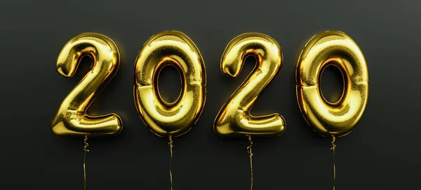 祝2020年新年快乐 黑色背景的数字2020金箔气球 — 图库照片