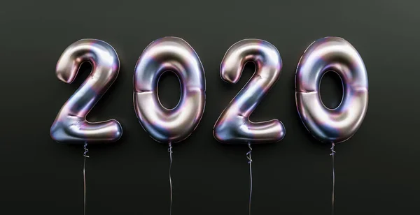 Happy New 2020 Celebration Silver Foil Balloons Numeral 2020 Black — Stock Fotó