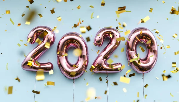 Festeggiamenti Capodanno 2020 Rosa Palloncini Lamina Metallica Numerale 2020 Coriandoli — Foto Stock