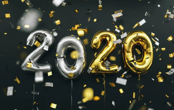 New Year 2020 Celebration Silver Gold Foil Balloons Numeral 2020 — Stock Fotó