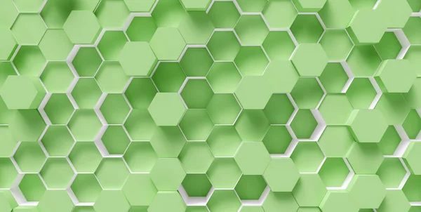 Green Hexagon Honeycomb Background Rendering Illustration — Stok fotoğraf