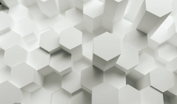 White abstract hexagons background pattern, gaming Concept image - 3D rendering - Illustration