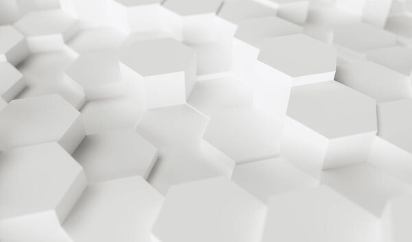 White hexagons background pattern - 3D rendering - Illustration